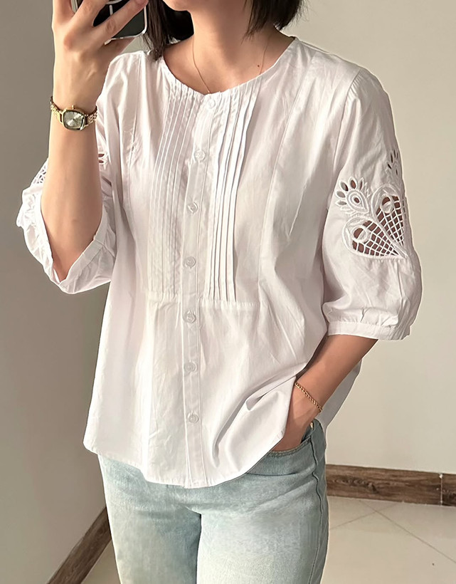 شومیز سفید زنانه کتان نخ