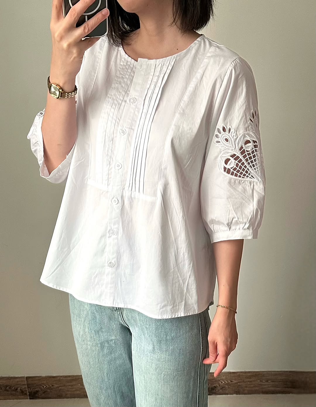شومیز سفید زنانه کتان نخ