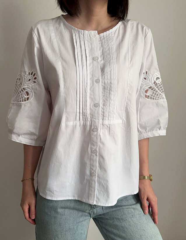 شومیز سفید زنانه کتان نخ